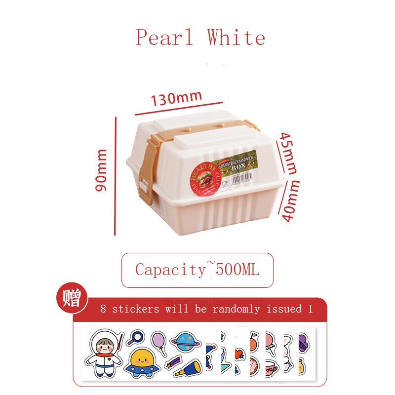 Sandwich Box Lunch Boxes Portable Bento Box Food Hamburger Containers Storage Organizer Kitchen Accessories Japanese Square PP: Pearl White-lunchbox