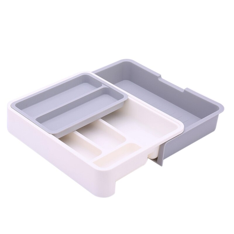Adjustable Small Utensil Silverware Organizer Plastic Cutlery Dividers Organizer Tray Holder Expandable Kitchen Drawer Organizer: Gray