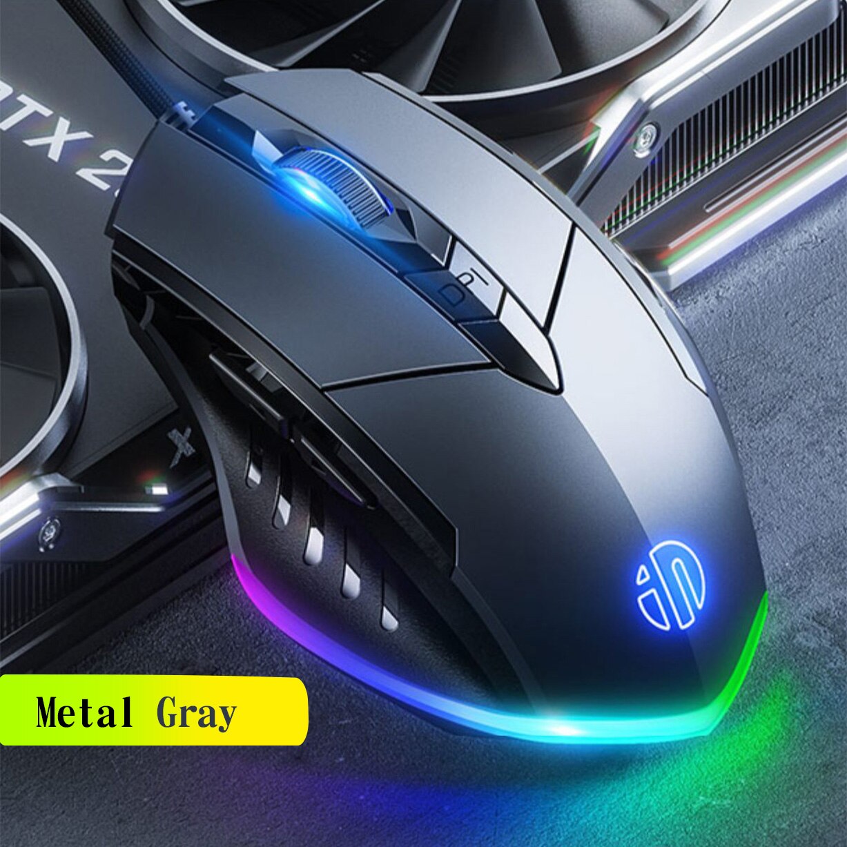 Langallinen hiiri gamer 7200 dpi optinen 6 painike usb hehkuva pelihiiri rgb taustavalolla mykistetty hiiri pelaamiseen kannettava tietokone pc gamer: Harmaa