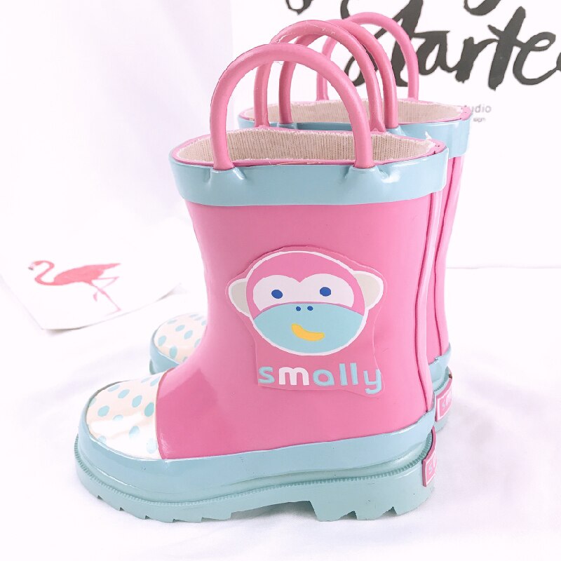Kidshandle punho-it chuva bota sapato bonito dos desenhos animados da criança do bebê botas à prova dwaterproof água crianças sapatos de borracha crianças tornozelo bota para menina menino: Pink / 32 insole 21.5cm