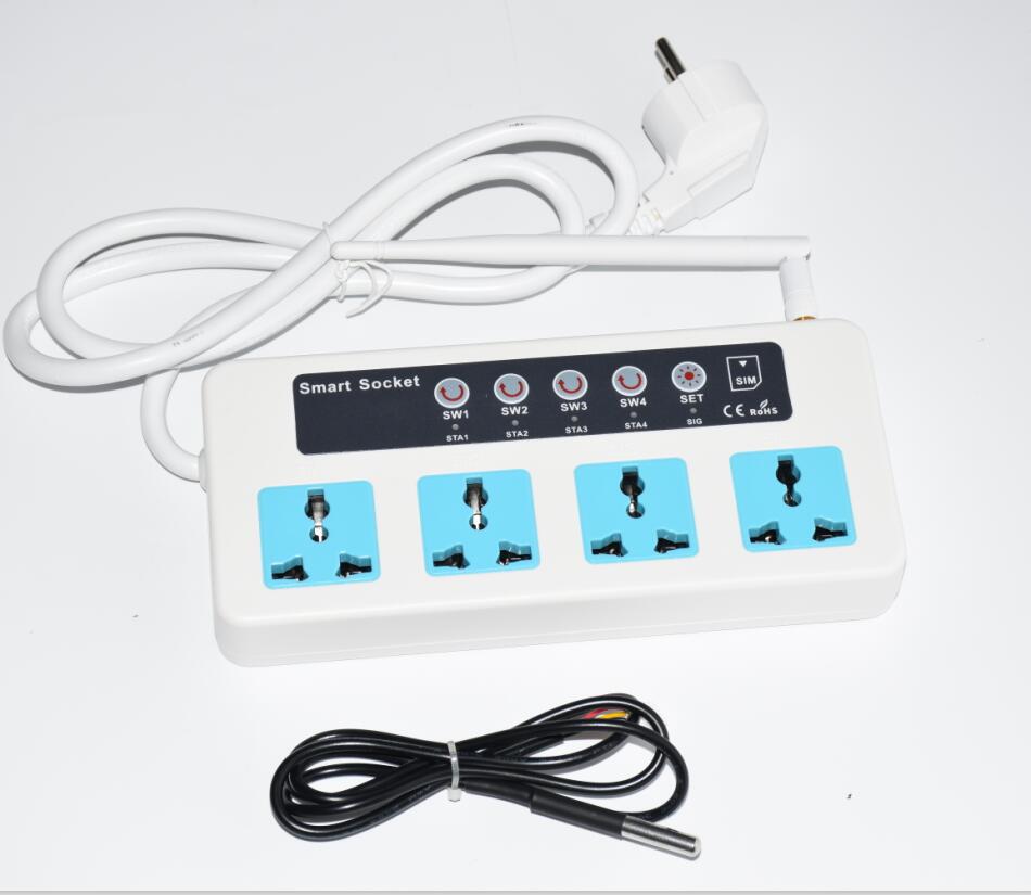 GSM Remote Control Power Strip/4 Outlets GSM Electrical Power Socket Strip by cellphone remote control gsm socket: with temp sensor kit