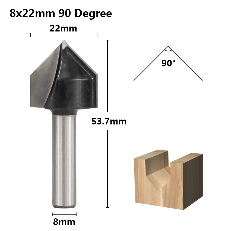 Hampton 1pc 90 Degree V Groove Router Bit 8mm Shank Carbide CNC Router Bit For Wood Double Edge Engraving Bit 3D Milling Cutter: 8x22 90D