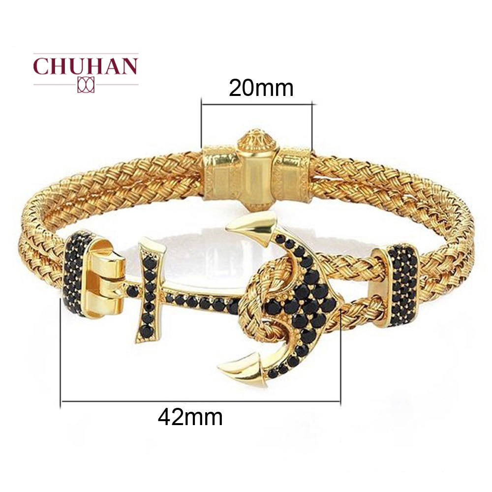 CHUHAN Punk acier inoxydable ancre Bracelets HipHop/Rock Style Bracelets pour hommes bijoux couleur noire de C84