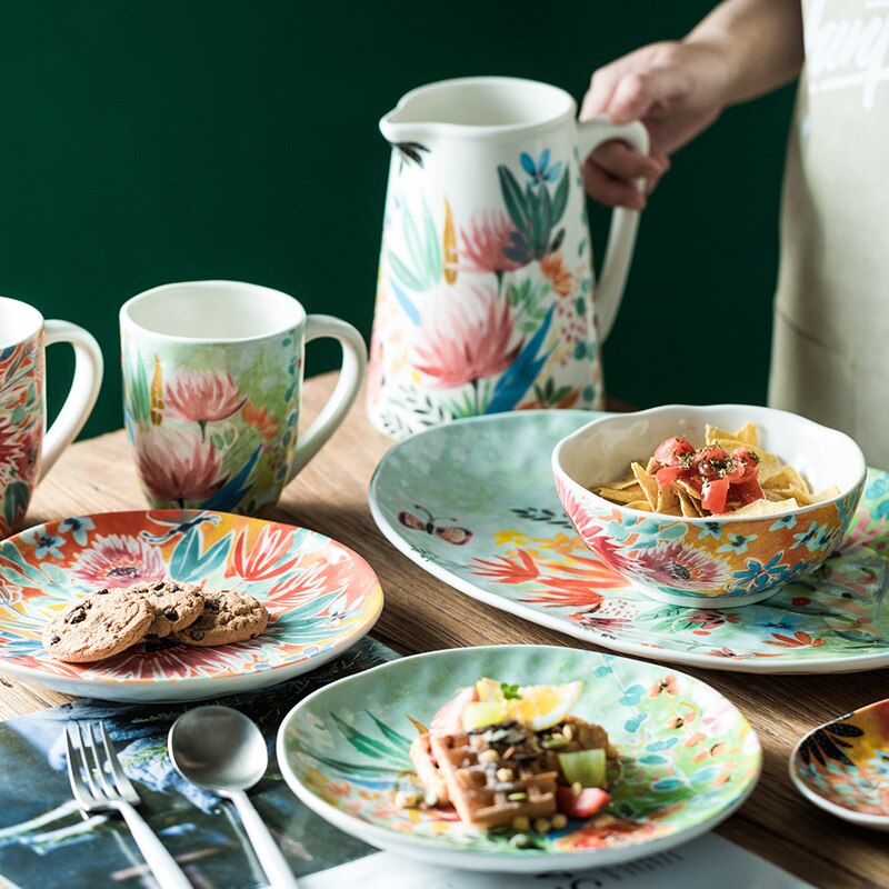 Hand-painted ceramic tableware dishes discs rice bowls cold kettles water cup bowls and dishes set vase Salad dish CL102003