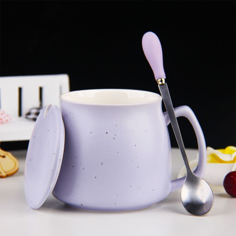 400ml Color Cartoon Ceramics Mug With Spoon Heat Resistant Coffee Milk Tea Mugs Breakfast Cup Drinkware Novelty: starry purple