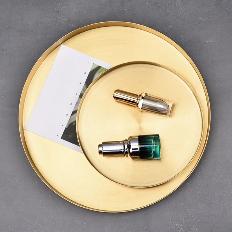 Küche Edelstahl Ablage Dekorative Tabletts Organizer Schmuck Anzeige Platte Runde bilden Gold Tablett Küche Lagerung