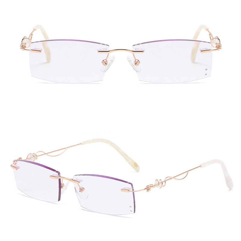 Randloze computerleesbril voor dames met diamantslijping en blauw lichtblokkering voor dames +1.5 +2.0 +2.5 +3.0 +3.5 +4.0