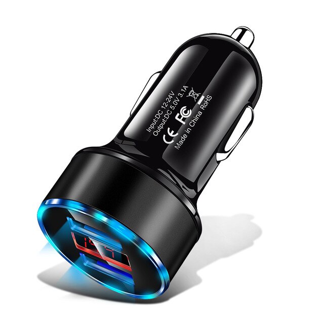 2 In 1 Car Charger Voor Iphone Samsung Huawei Dual Usb Auto Fast Charger Led Digitale Display Universele Mobiele Telefoon auto Adapter: Black