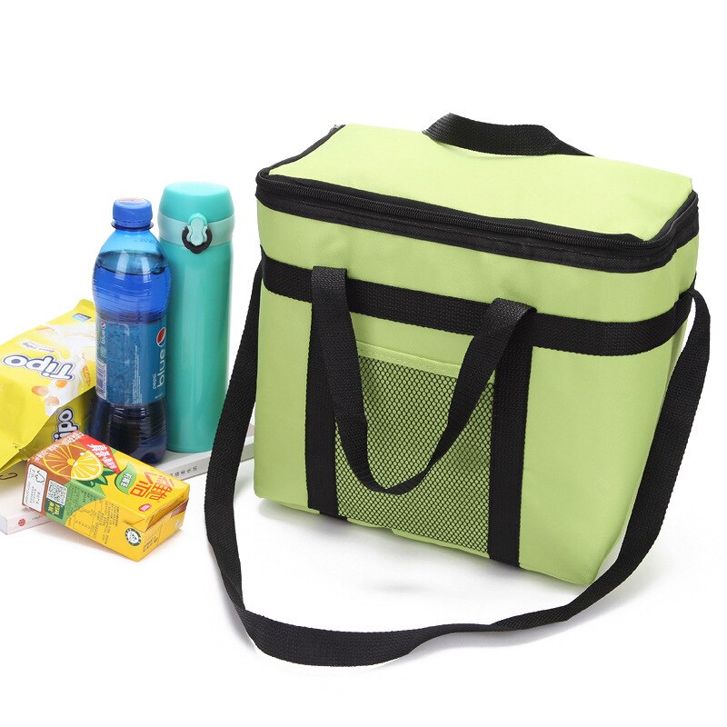 14L portable cooler bag big thermal picnic lunch box vehicle insulation shoulder bag drinks wine food cold warm carrier cool bag: Green