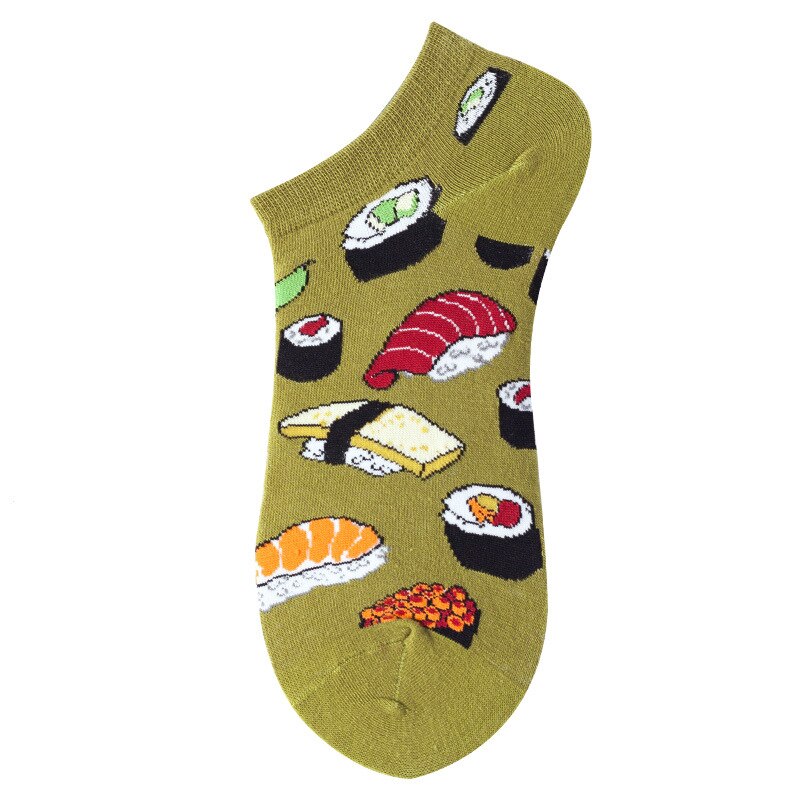 Frugt avocado kunst usynlig sommerbåd sjov bomuld glad no show sokker kvinder mænd korte lav strømpe hjemmesko silikone sokker: 1601 sokker