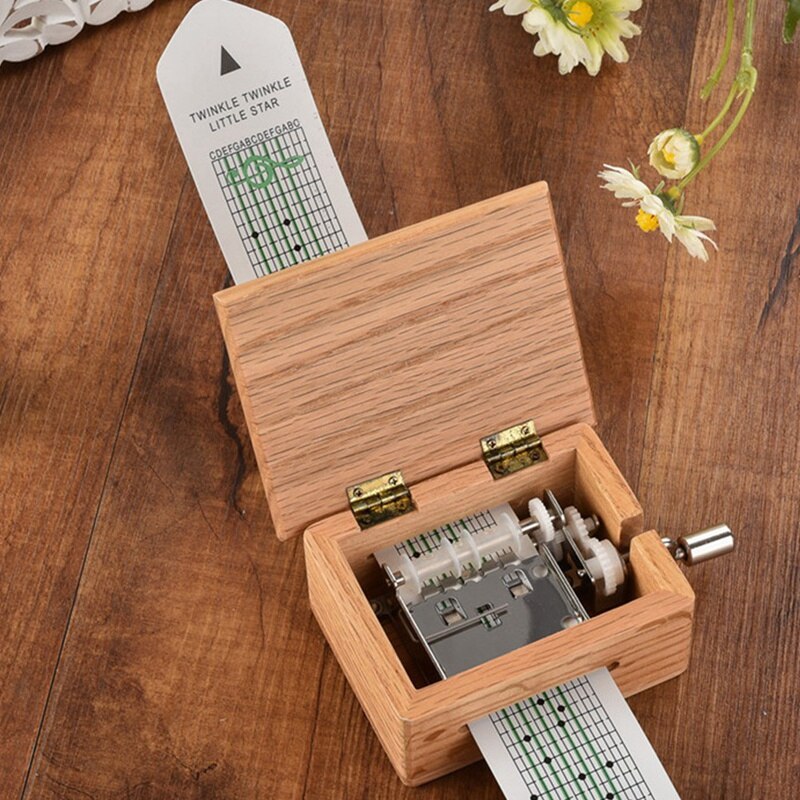 Hand Crank Music Box with Hole Punch and 5 Paper Tape Music Action Box 15 Sound Box Can Be DIY Can Compose A