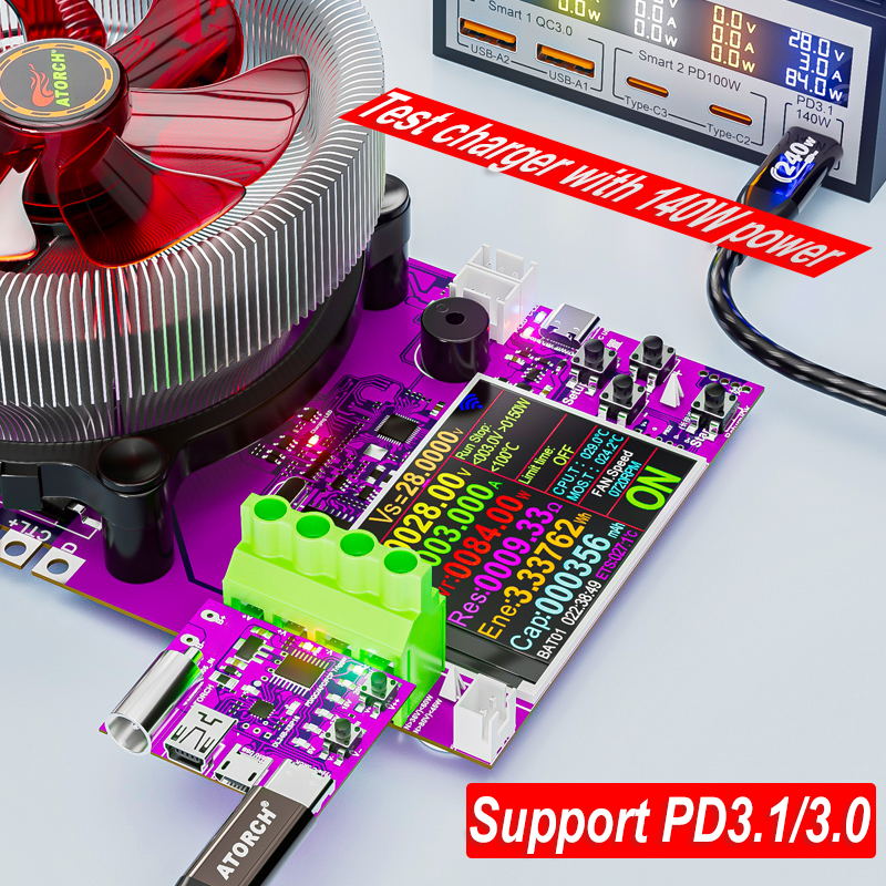 ATORCH-protocolo de carga rápida PD3.1, placa de prueba de 4 cables, medidor de voltaje, receptor, cargador de 140W, herramienta de envejecimiento para probador de carga DL24