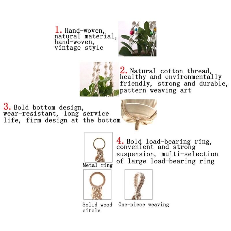 Vintage macramé plantenhanger haak bloempothouder 4 poten touw hangend touw muur huis tuin balkon decoratie mand