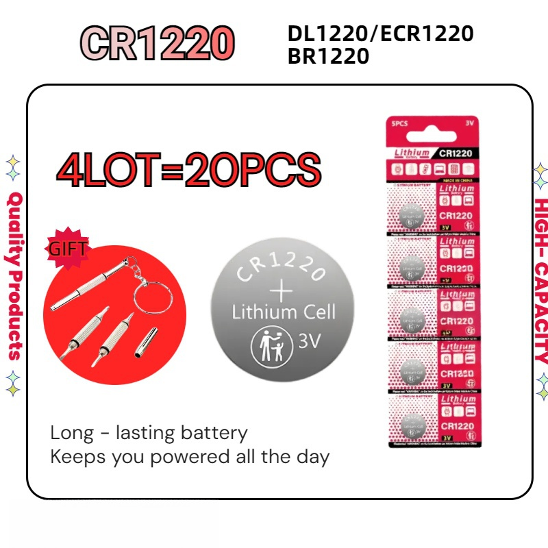 5–100 Stück CR1220 3 V Alkalibatterie, für Uhren-/Fernbedienung/Autoschlüssel/Maus, Hochleistungs-Knopfzelle BR1220 LM1220 KCR1220: Gold