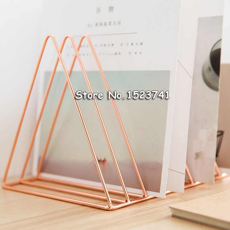 Rose Gold Electroplated Bookend Desk Organizer Desktop Office Home Bookends Book Holder Black Book Stand