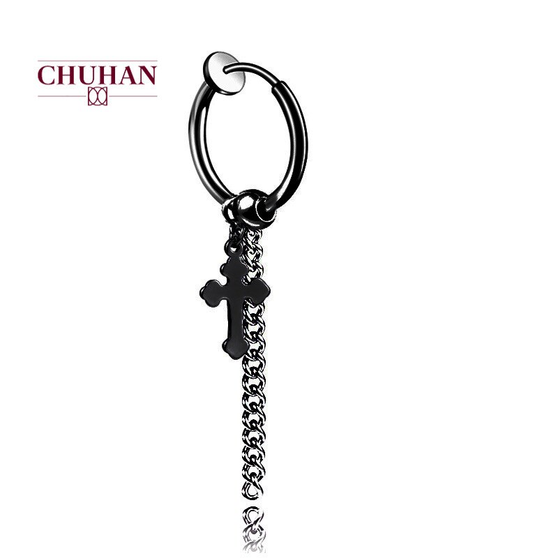 Chuhan koreaanse dames oorbellen met lange kwastketting, trendy titanium stalen clipoorbellen, heren persoonlijkheid hiphop oorbellen  j229