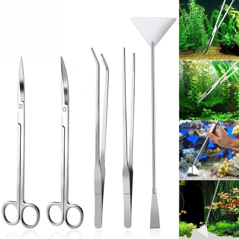 5 pièces ensemble pour aquarium frais et marin plantes vivantes herbe ciseaux pince à épiler Kit pelle Aquarium entretien outils