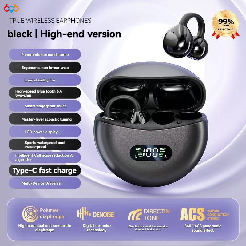 Open Ear Clip Wireless Headphone Blue Tooth 5.4 Earbuds Sports Waterproof Earphones HD Call With Charging Case LED Power Display