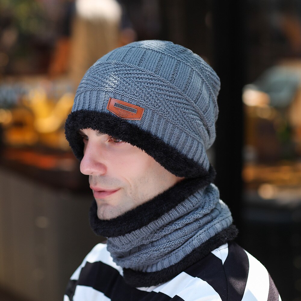 2 stücke Hütte Und Schal Kombination Winter männer Gestrickte Baseball Kappe Plus Samt Gepolsterte Lätzchen Schal Winddicht Und Warme Ich bin freien Warme