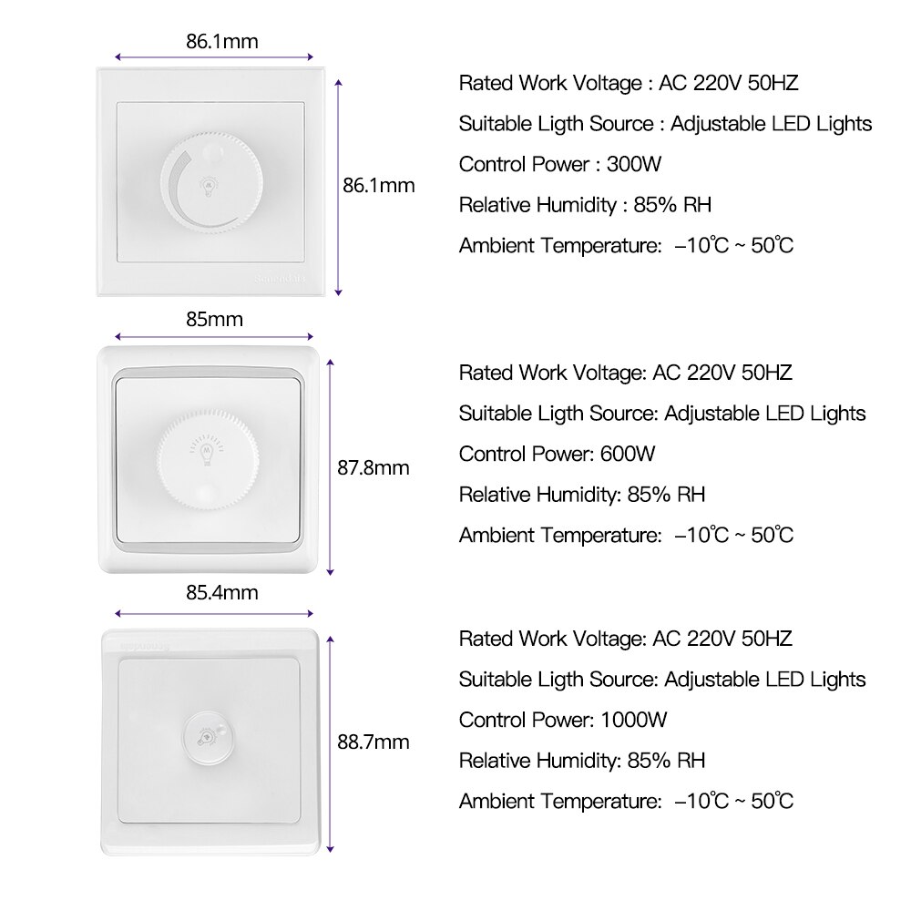 Led Dimmer Switch 220V Max 300W 600W 1000W Brightness Controller For Adjustable Led Bulb Panel Light Lamp ON/OFF Dimmable Switch