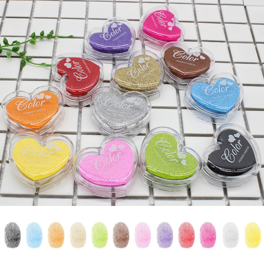 Stationary Set Craft Finger Ink Pad Candy Colors Heart-Shaped Fingerprint Inkpad for DIY Scrapbooking Rubber Card Making