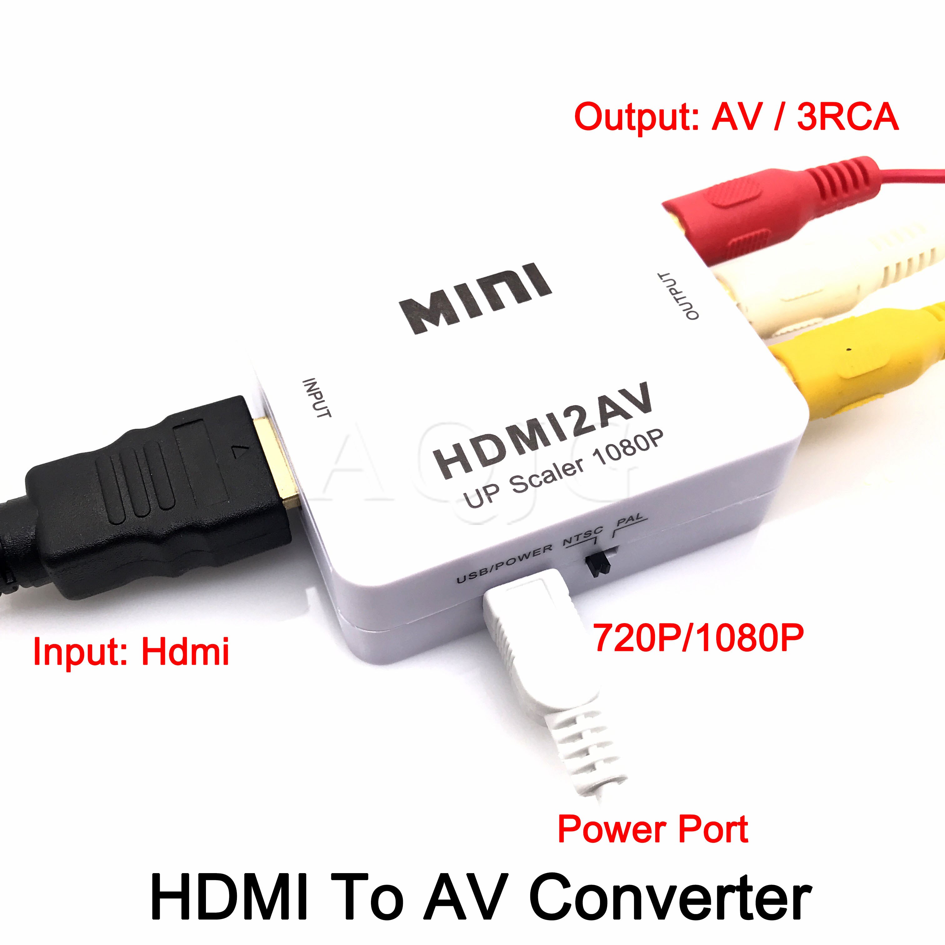 Hdmi Naar Av Scaler Adapter Hd Video Composiet Converter Box Hdmi Naar Rca Av/Cvsb L/R Video 1080P Mini HDMI2AV Ondersteuning Ntsc Pal