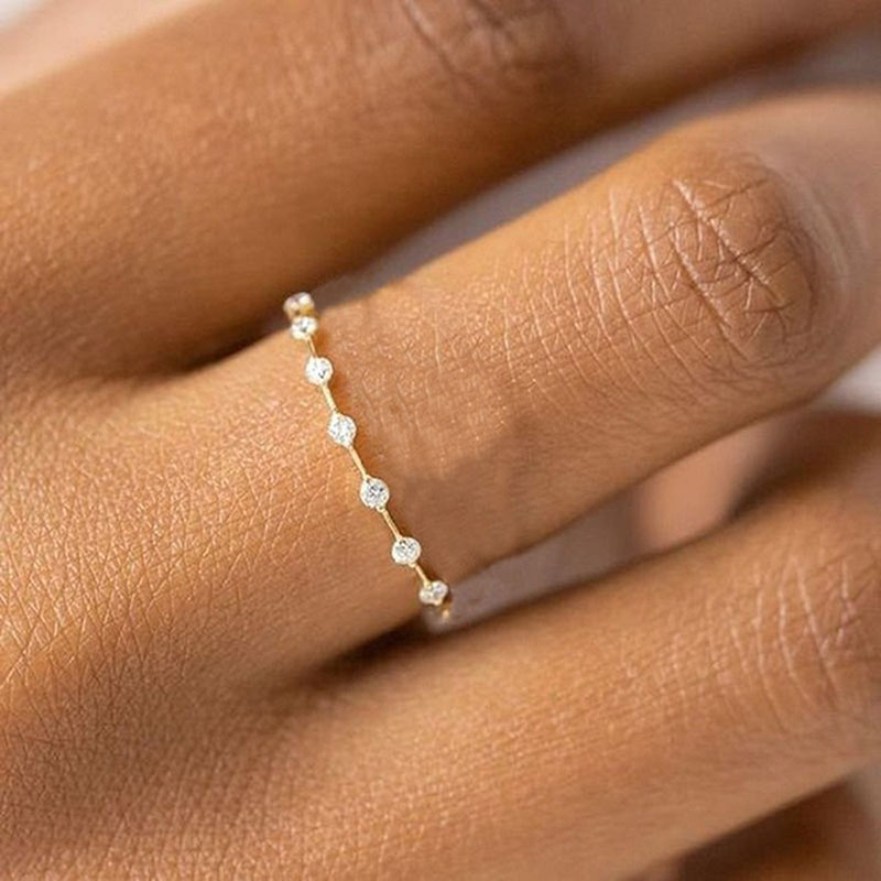 Anillos de tendencia Noble de Color dorado estilo INS para mujer, anillos delicados de dedo Midi de circón Lux de entrada para niña, joyería de aniversario KAR229: 10 / Blanco