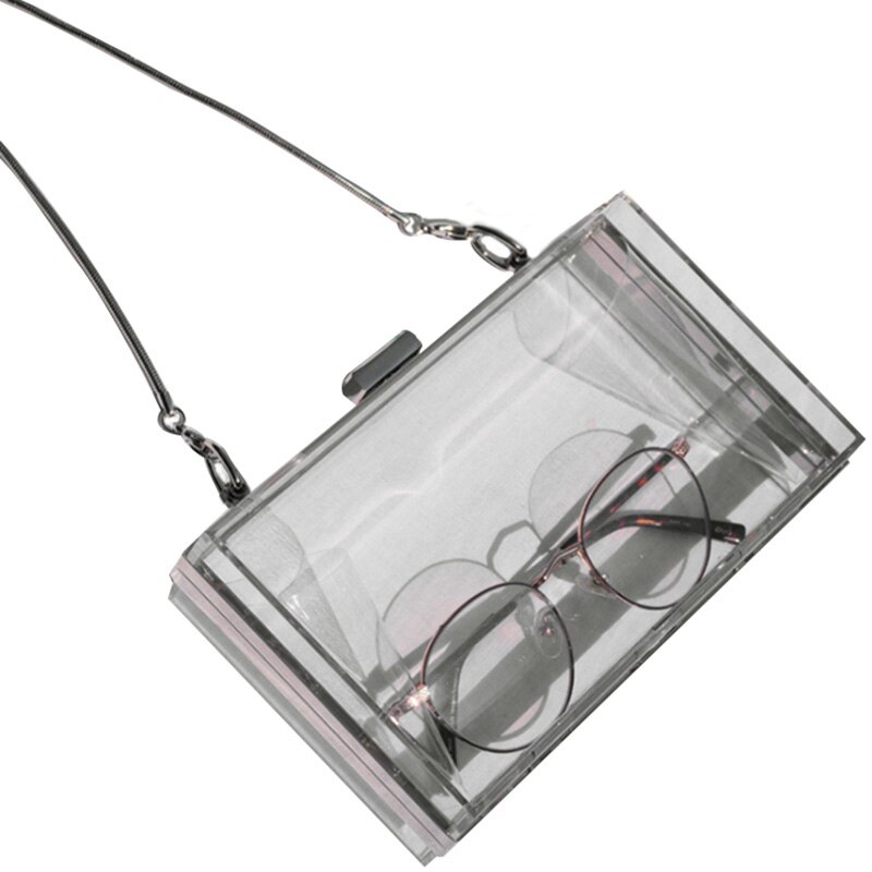 Pochette à chaîne transparente en acrylique pour femmes, sacs à bandoulière pour les jours difficiles, pochettes pour fête de mariage, porte-monnaie de soirée (argent): Default Title