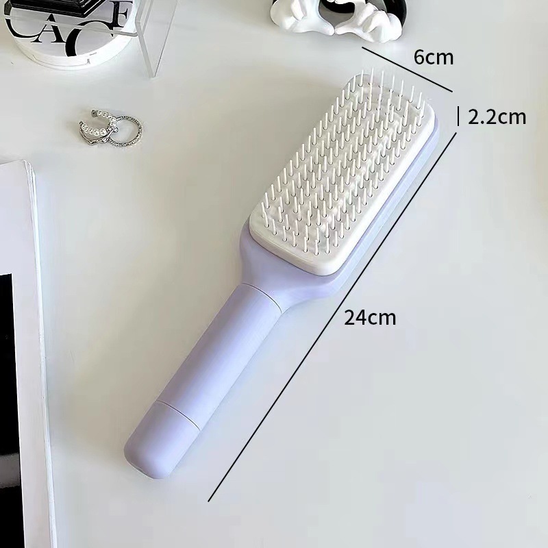202419 -brosse à cheveux autonettoyante pour femmes, brosse à cheveux, nettoyage à une touche, perte de cheveux, Airbag, peigne de Massage du cuir chevelu, brosse à cheveux antistatique: Black