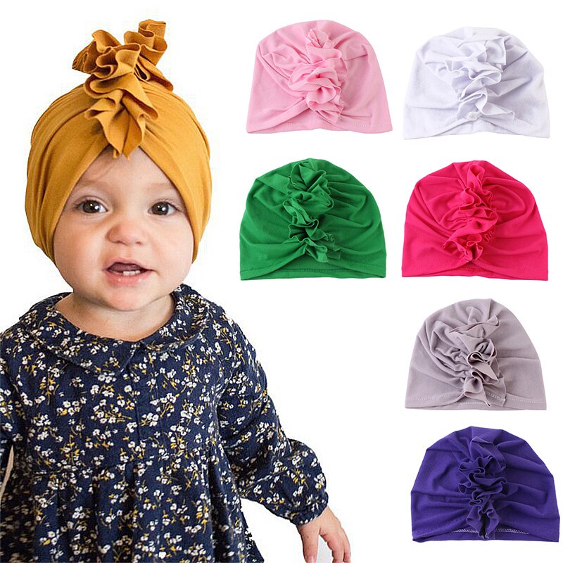 1pc Baby Girls Headband Flower Baby Hat Newborn Elastic Baby Turban Hats For Girls Cotton Infant Beanie Cap
