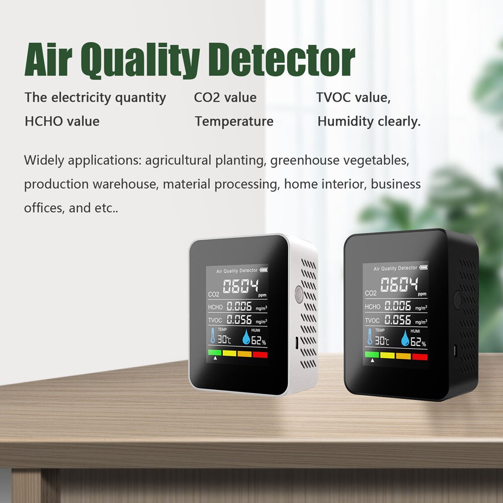 1200mAh Air Detector CO2 Tester Carbon Dioxide TVOC HCHO Value Electricity Quantity Temperature Humidity Display