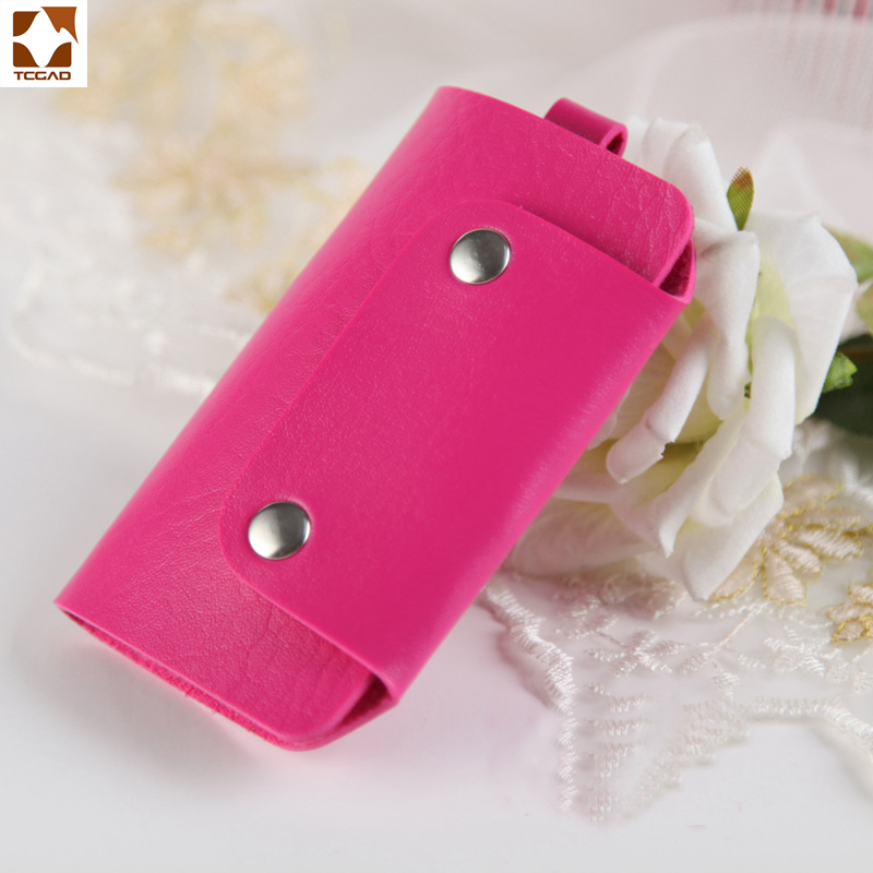 Tcgad hushållerska nyckelhållare bil nyckelring läder nyckelfodral plånbok funda para llaves omslag: Rosröd
