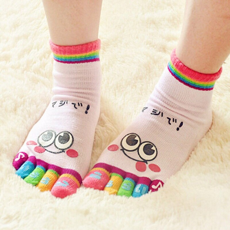 1 Pair Kids Ankle Socks Cotton Five Finger Sock Cartoon Girls Boys Toe Socks Chrismas for Children 13-16 Years Old: Light pink
