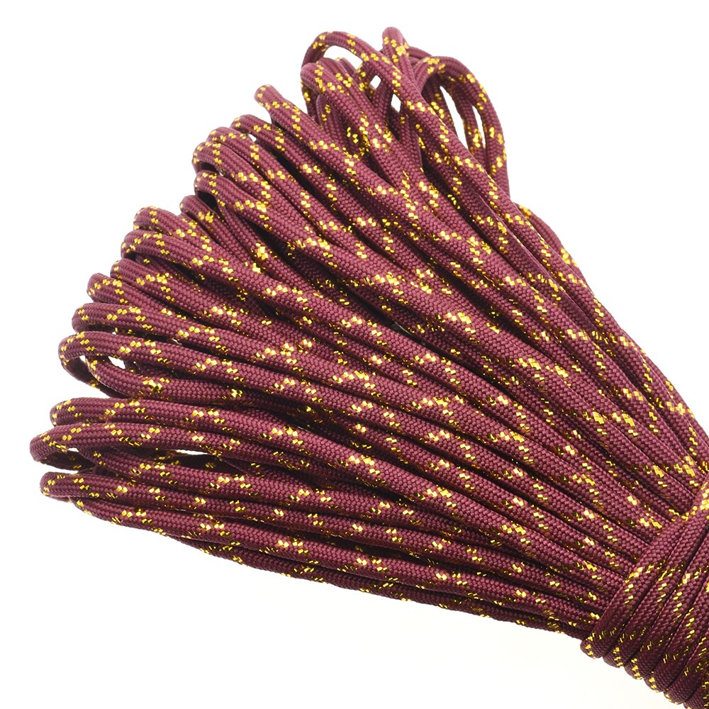 Gold Silver Cord 550 Paracord Parachute Cord Lanyard Mil Spec Type III 7 Strand Core 100 FT 19 Colors: Wine Red-Gold