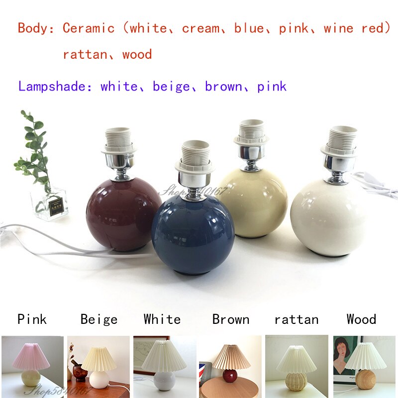 Koreansk plisseret bordlampe ins diy keramiske bordlamper til stuen boligindretning sød lampe med trefarvet led pære ved siden af lampen: Bemærk venligst
