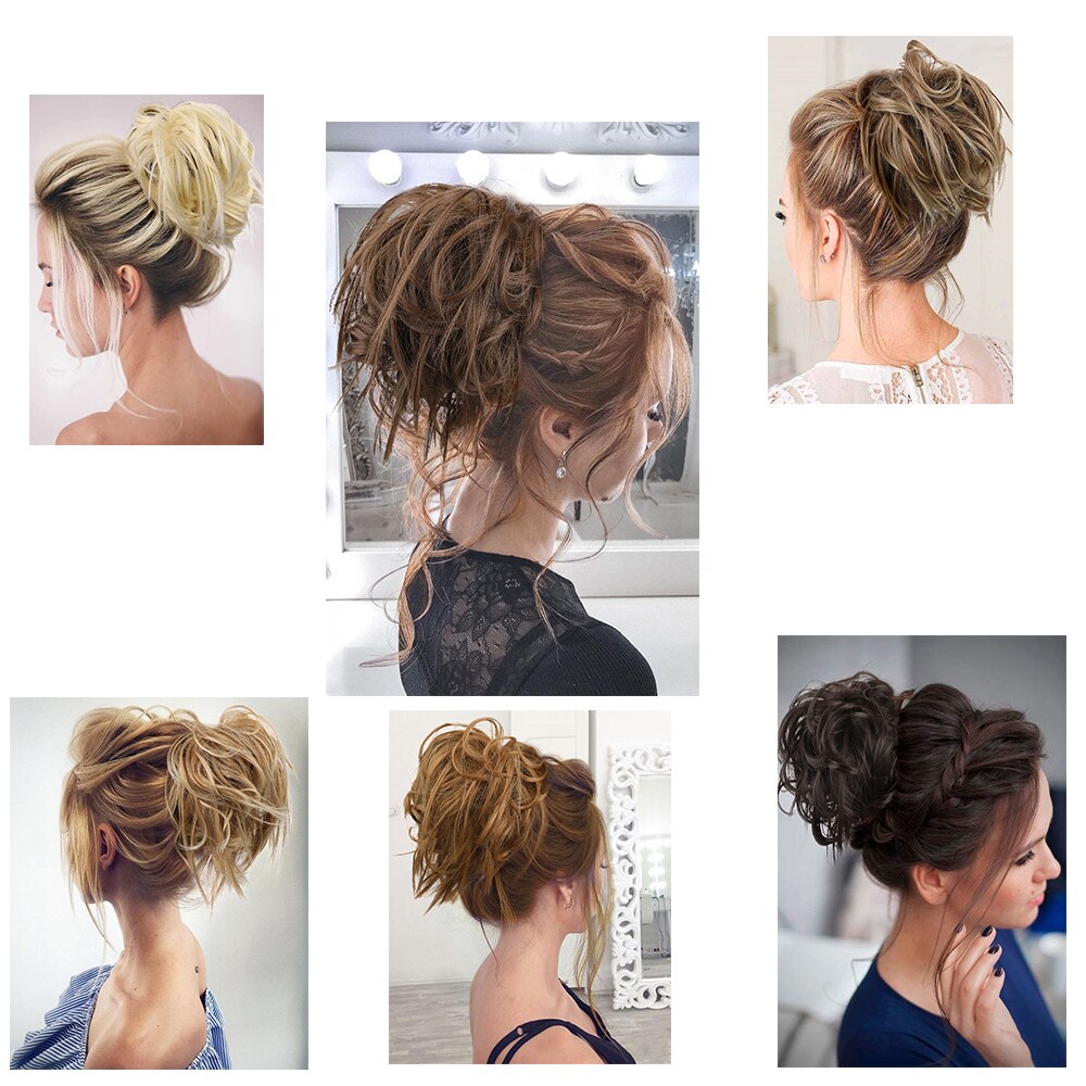 Messy Knot Chouchou Voor Vrouwen Haarstukje Extensions Synthetische Pruik Ring Wrap Chignon Zwart Bruin Hoge Temperatuur Fiber