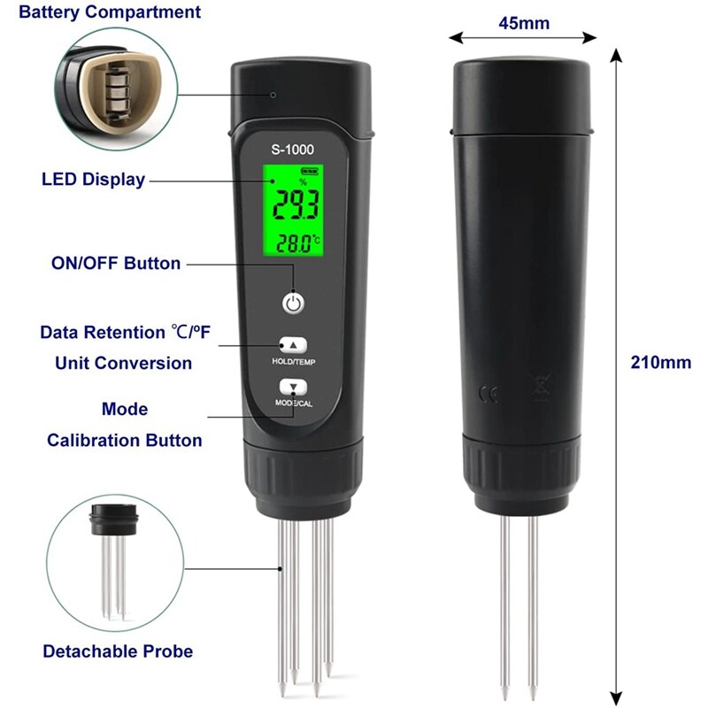 Soil EC Meter 3-In-1 Multipurpose Moisture Tester With ATC Great For Garden, Lawn, Farm, Indoor &amp; Outdoor Use