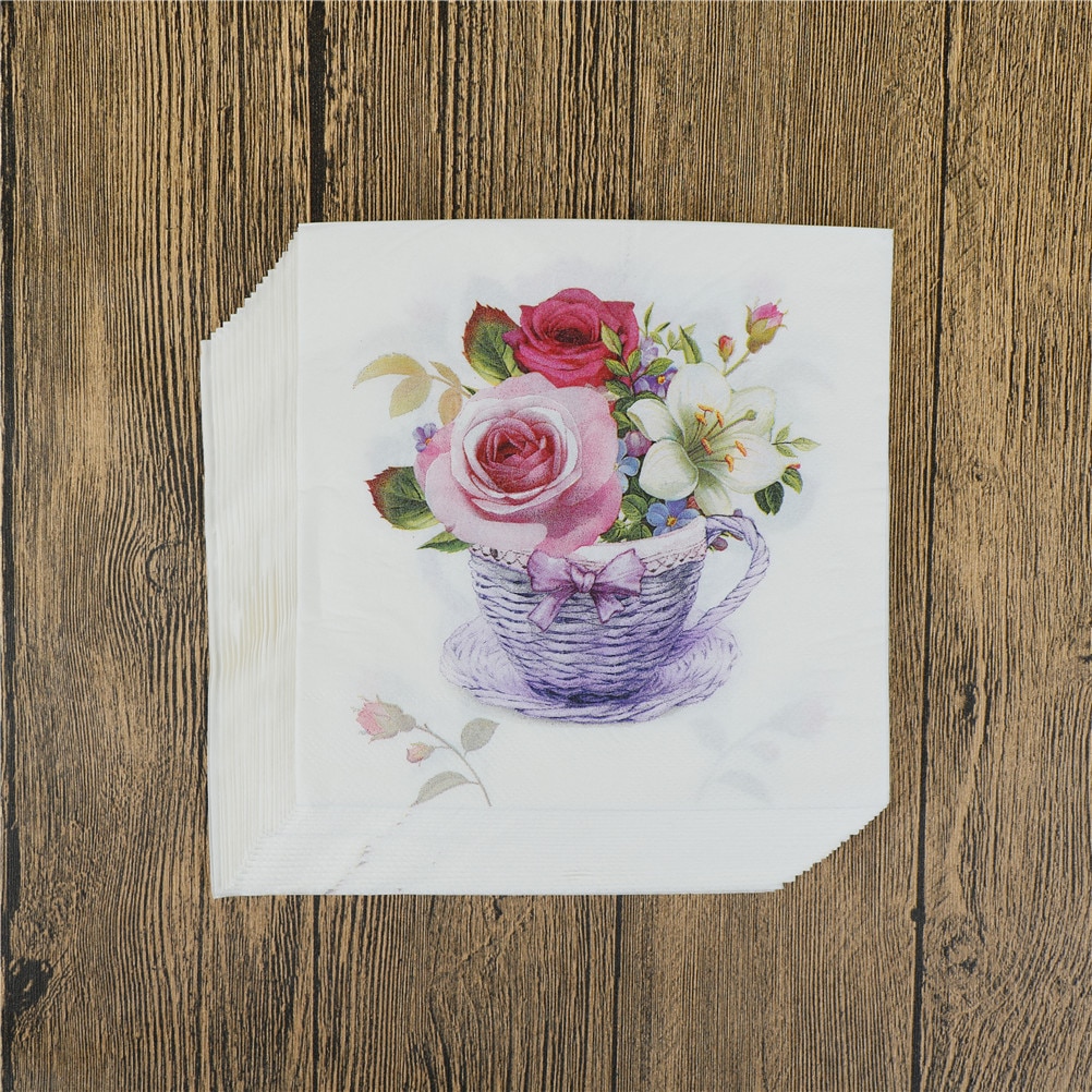 20 st/lot blommigt blomtema pappersservetter silkespapper servetter decoupage dekoration festtillbehör 33 x 33cm