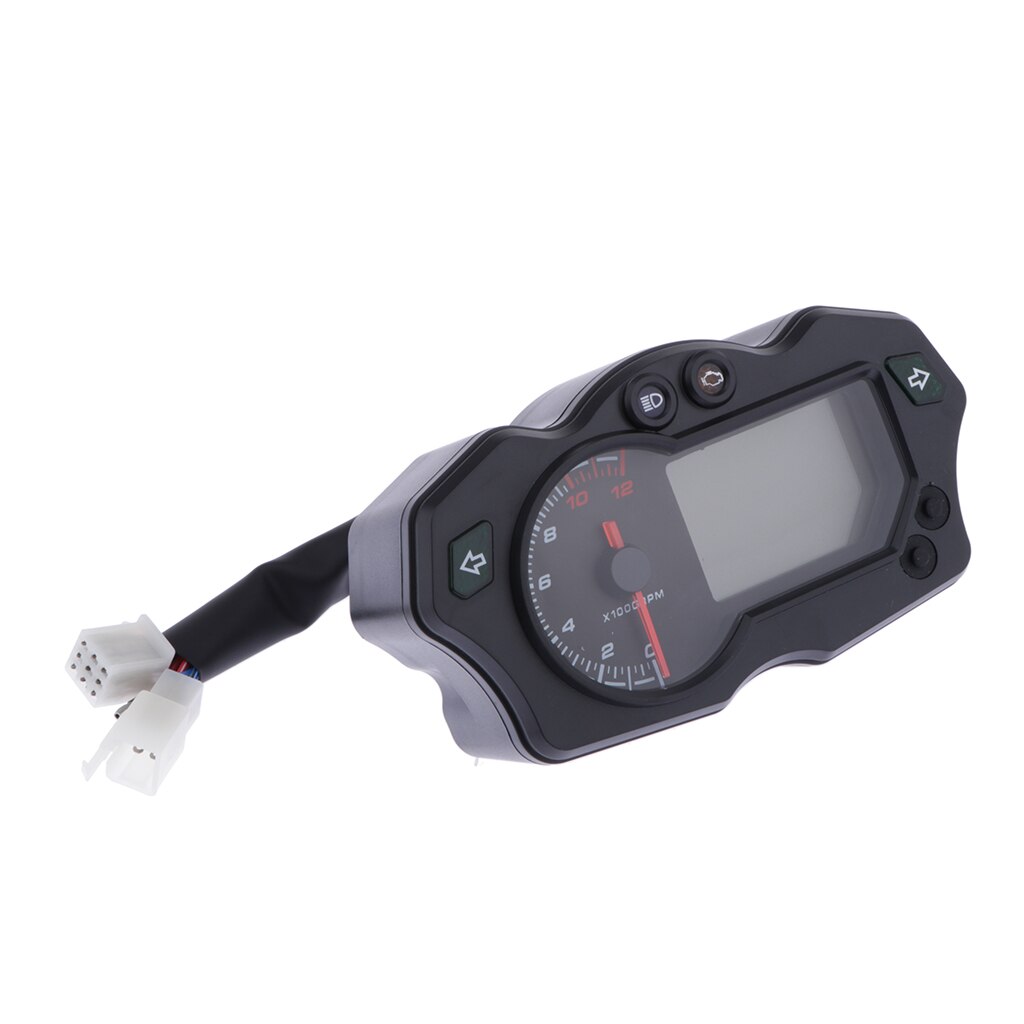 Motorcycle LCD Digital Speedometer, Universal 7 Color Tachometer Odometer Gauge Instrument, 12000 RPM 12V