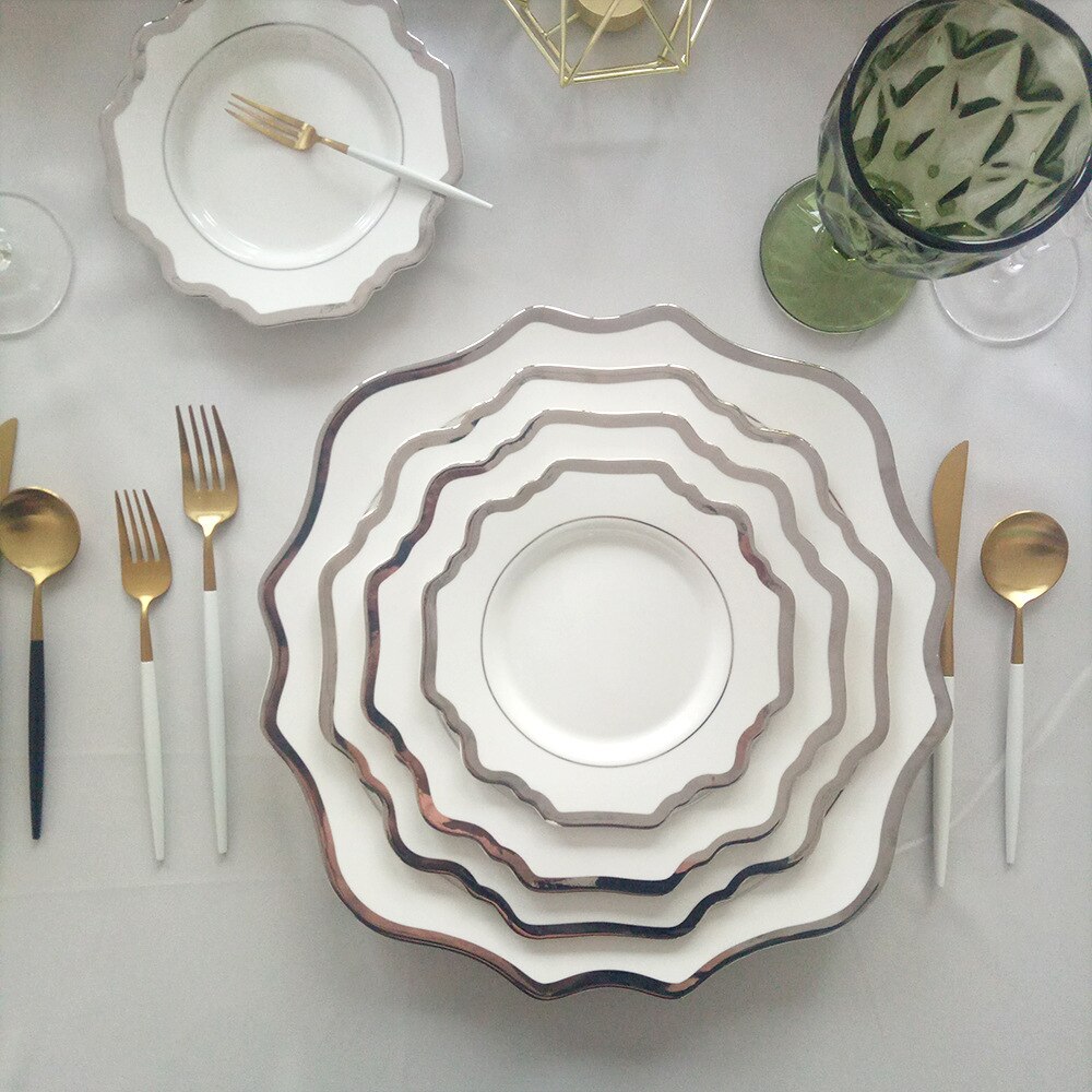 Sunflower Ceramic Dinner Plates Wedding Party Dishes Pure White Golden Edge Tableware for Girls Dessert Plate Serving Tray