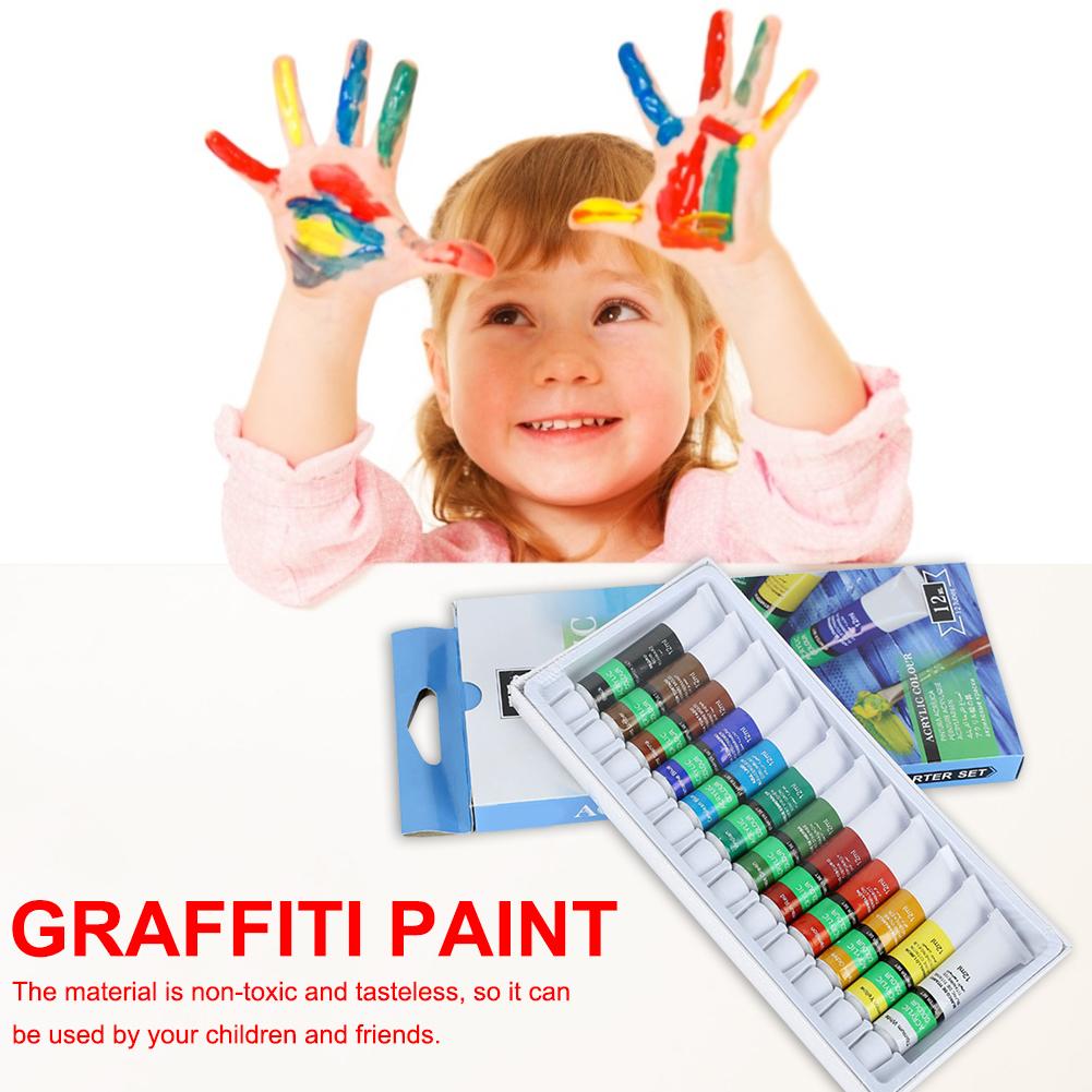 Diy 12- farver 12ml akryl maling sæt lyst sikkert graffiti malesæt til voksne børn gør det selv male sæt