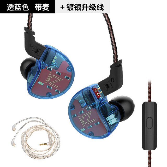 KZ ZS10 Earphones 4BA+1 DD Hybrid In Ear Headphone HIFI Bass Headset DJ Monitor Earphone Earbuds KZ ZS6 AS10 ZST ES4 ED16 BA10: blue mic silver