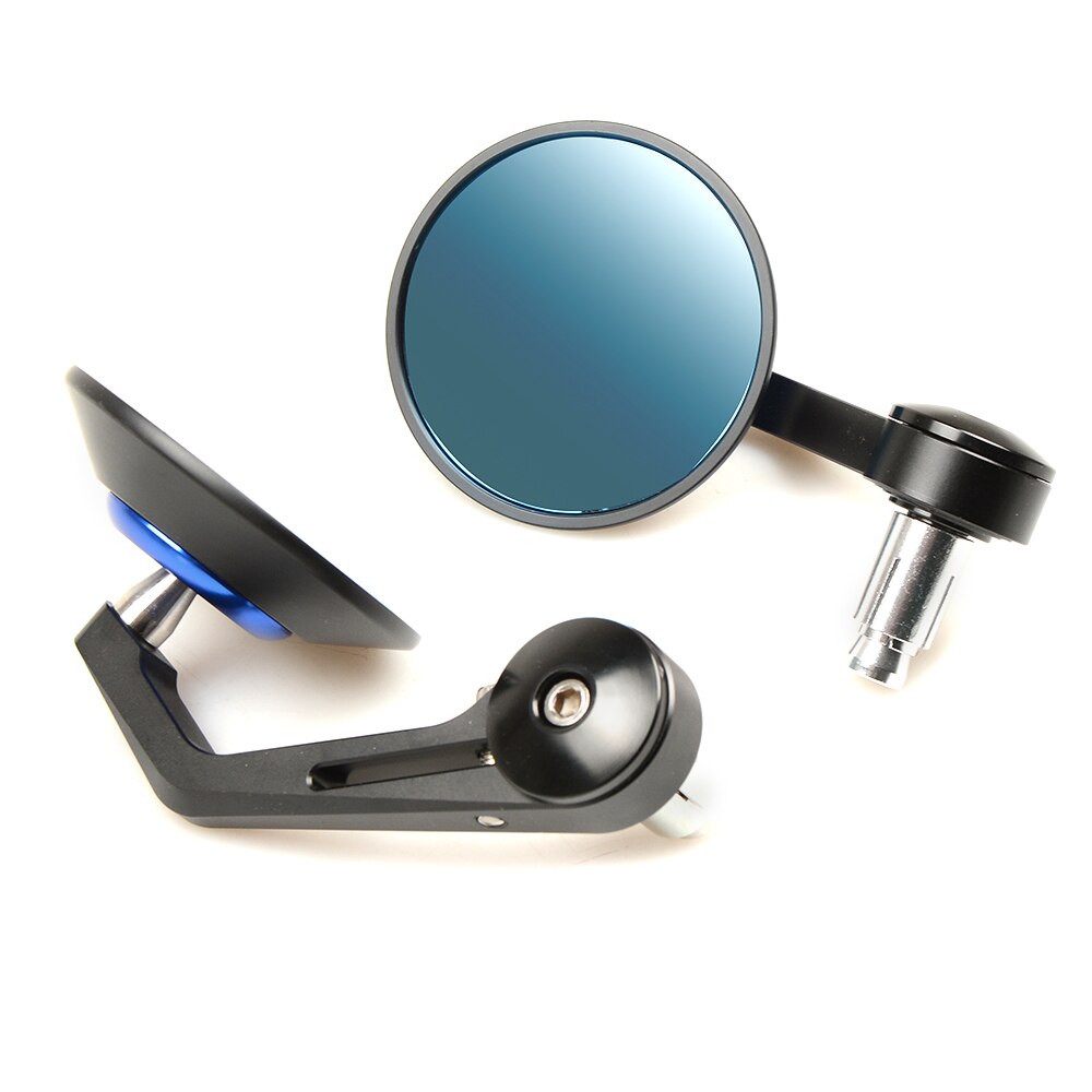 Universal Motorrad CNC Aluminium Blau Glas Rückansicht Seiten Runde Spiegel Griff Bar End Spiegel Racing adapter Für Street Bike