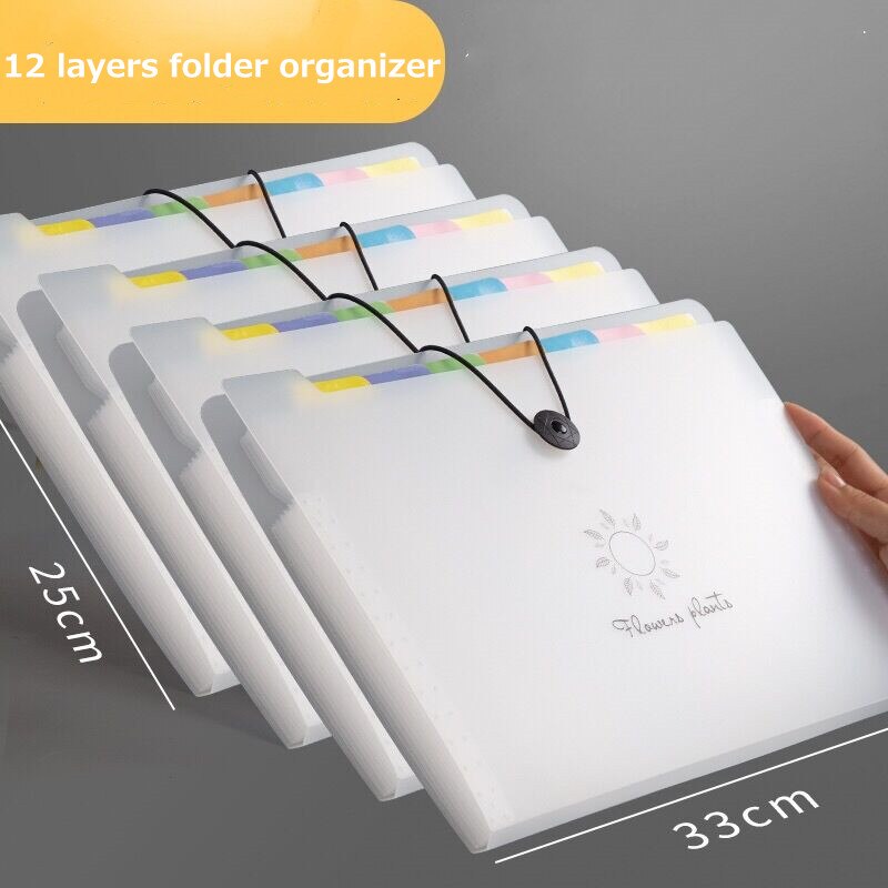 MINKYS Waterproof 12 Layers A4 Expanding File Folder Organizer Bag Briefcase Free Index Label School Office Stationery