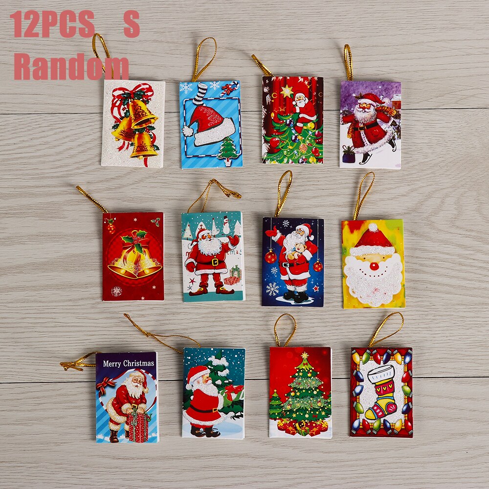 12PCS/Set Xmas Greetings Card Hanging Christmas Tree Santa Claus Paper Craft Handmade Post Cards Message Blessing: Type A-S 12pcs