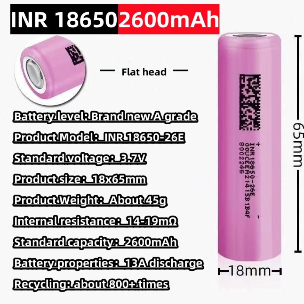 Factory Direct Brand A Grade INR 18650-26E Battery 3.7V 2600mAh Rechargeable Lithium Ion Battery 18650 Bulk Sales