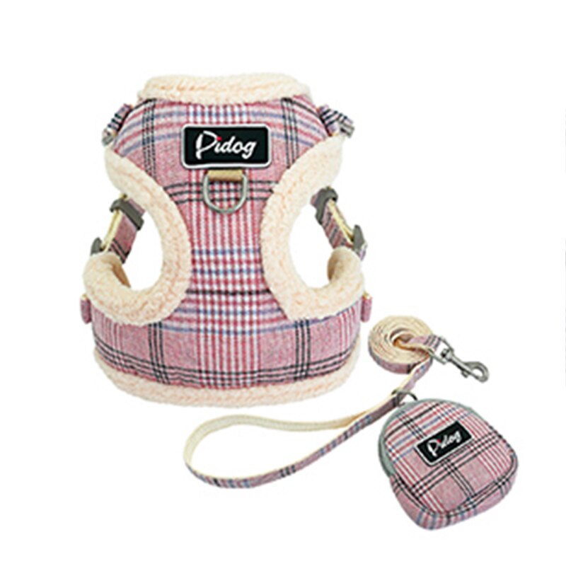 Pet Supplies Dog Harness Vest Plush Velvet Dog-Harness No-Pull-Harness Adjustable-Harness With Leash Coat For Small Animal: Pink with bag / XS