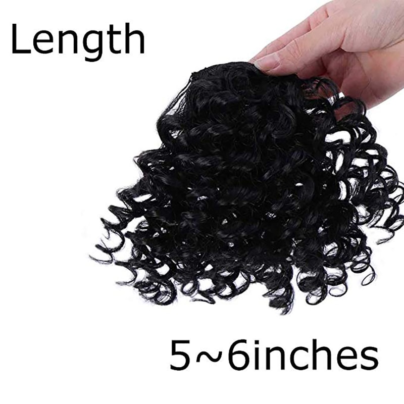 Afro Curly Fringe Clips In Bangs High Temperature Fiber Hairpieces Natural Black Synthetic Hair Extensions HOUYAN