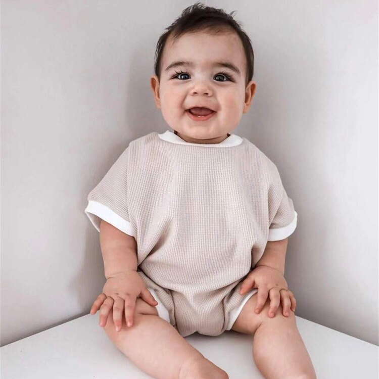 Summer Newborn Baby Rompers Soild Color Jumpsuits Waffle Boys Clothes Girl Cotton Short Sleeve Infant Boys Romper 0-24 Months