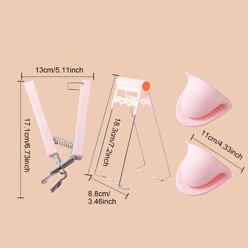 Hittebestendige Kom Houder Schotel Klem Pot Pan Grijper Clip Anti-Brandwonden Opvouwbare Kom Clip Tang Keuken Gereedschap Accessoires item: F Pink